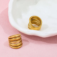 Fenny 18K Vergoldeter Großhandelsring, Wasserfest & Nicht Verblassend, Einfacher Klassischer Klobiger Mehrschichtiger Breiter Edelstahlring, Trendiger Schmuck für Frauen