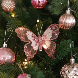 Decoración para Árbol de Navidad, Adornos de Mariposas Artificiales con Purpurina Rosa, Colgante, Regalo de Navidad, Decoraciones Navideñas para Decoración de Año Nuevo - Product Image 2
