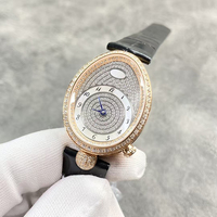 Montre automatique mécanique ovale en or rose, édition limitée opulente, cadran pavé entièrement serti de diamants, lunette sertie de diamants, haute précision, pour femme