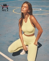 Ensembles de yoga sans couture sur mesure, vêtements de sport sans manches, leggings taille haute pour femmes, vêtements de pilates à séchage rapide