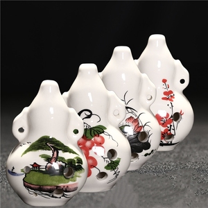 Ocarina en céramique de style chinois en forme de gourde, instrument à vent à 6 trous, mini ocarina peinte à la main avec paysage floral, cadeau musical éducatif - Product Image 3