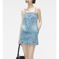 Robe en jean personnalisée à bretelles spaghetti pour femme, style vintage délavé, coupe ample et sans manches