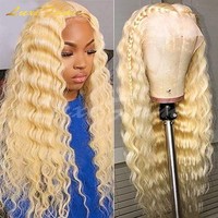 Perruque frontale transparente 13x4 Deep Loose Wave 613 Blond Miel Bouclé, 180% de densité, Perruque 13x6 Water Wave Colorée en Cheveux Humains pour Femme
