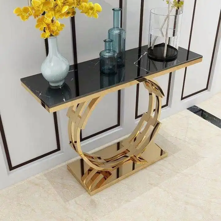living room furniture and hotel Loyal hallway console table with golden stainless steel frame with marble top