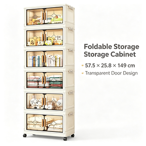 Armoire de rangement pliable en plastique PP en gros, organisateur empilable avec porte transparente et roulettes 57,5 cm - Product Image 2