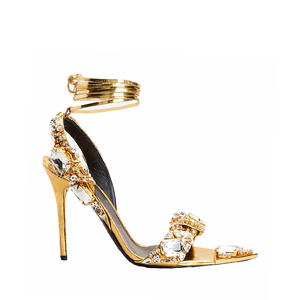 Sandales sexy à talon aiguille strass bling avec logo personnalisé Sandales à lanières à lacets et bout pointu Sandales à talon personnalisées pour femmes Chaussures <span class=keywords><strong>de</strong></span> fête - Product Image 1