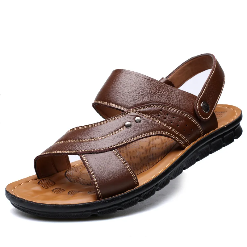 2023 New Model Summer Luxury Leather Mens Sandal Beach Shoes Outdoor Sport Comfort Casual Cattlehide Thong Slippers Sandals Men