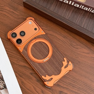 เคสแม่เหล็กติดหลังลายไม้วอลนัทแฟชั่นสำหรับ iPhone 17 14 15 16 Pro Max แบบ 360 องศา °   ขาตั้งโทรศัพท์แบบวงแหวน อลูมิเนียมอัลลอยด์ ฝาครอบไร้ขอบ - Product Image 1