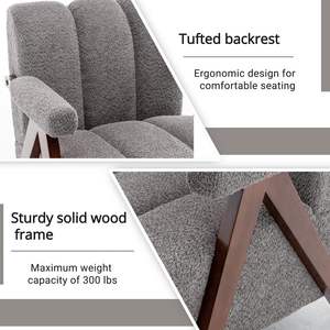Modern Tufted <b>Arm</b> <b>Chair</b> Boucle Upholstered Thick Cushion Solid <b>Wood</b> Frame for Apartment Bedroom Living Room Home Office <b>Dining</b> - Product Image 2