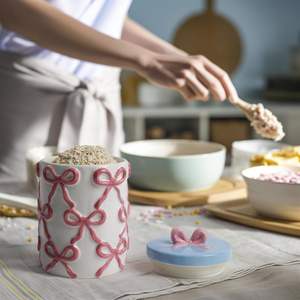 Potes de Biscoitos com Tampa Hermética Grandes Recipientes de Armazenamento de Alimentos em Cerâmica Lindos Latas de Cozinha Adequadas para Café Açúcar Petiscos para Cães - Product Image 4