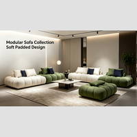 Modernes Modulares Sofa-Set Creme-Grün Farbblock Weich Gepolsterte Wohnzimmermöbel Flexible Kombination Keine Montage Erforderlich