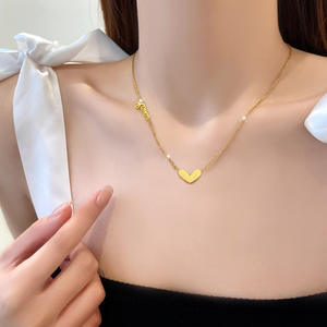 Collar de corazón de acero inoxidable XL231, regalo del Día de San Valentín, collar de cadena de doble capa chapado en oro de 18K, colgante, joyería para mujer - Product Image 6