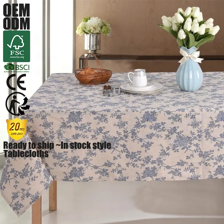 Custom 6 Feet Cotton Linen Tablecloth Rectangle Square Polyester Jacquard Floral Tablecloth Table Cloth For Banquet Home