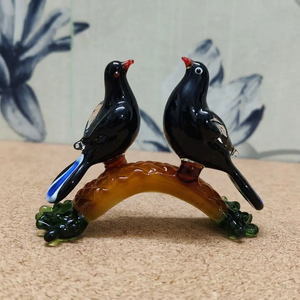 Figurines d'oiseaux en verre soufflé à la main, paire sur branche, décoration artistique, sculpture animale de collection, faite à la main - Product Image 3