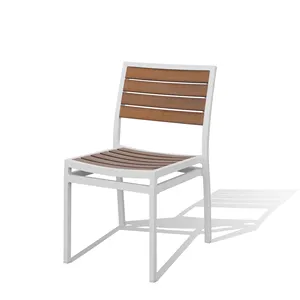 Modern Patio Furniture Dining Garden Chairs UV Resistant Teak Color Stackable Wood Chairs Outdoor