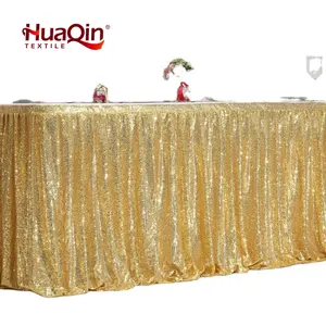 Falda de mesa, faldas de mesa de lentejuelas doradas de alta calidad para hotel de fiesta de boda