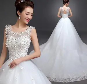 Plus Size China O Neck Wedding_Dresses Eine Linie Günstige Brautkleider 3D Flower Brautkleider