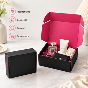 Wholesale Luxury Two Color Contrast Corrugated Shipping Mailer <b>Box</b> Custom Logo Black And Pink <b>Foldable</b> Paper <b>Box</b> Own Factory - Product Image 3