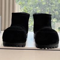 Sepatu Bot Ski Platform Hangat Unisex Pria Wanita Mewah Buatan Produsen, Sol Tebal Vintage, Ujung Besar, Kulit Asli, Sepatu Bot Salju Wanita Setengah Tinggi