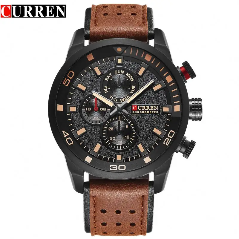 CURREN 8250 top 10 brands white men quartz watch comely PU leather strap waterproofing dials decorations storage business watch