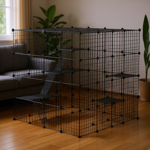 Cage à chat en métal noir détachable 55 avec plateformes et rampes pour 1 à 3 chats, cage pour animaux de compagnie moderne d'intérieur, modèle D0100X3X656 - Product Image 2