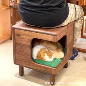 North American black walnut cat <b>bed</b>, solid wood, cat room, <b>house</b>, cat <b>bed</b> stool, bedside table (for both humans and cats) - Product Image 2