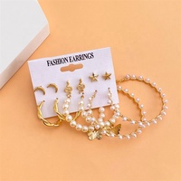 Ensemble de boucles d'oreilles créoles plaquées or Factory Trend, géométriques, grandes, rondes, avec motifs Lune, Serpent, Étoile et Perle, pour Femme