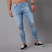 Jean en denim coupe bootcut personnalisé pour homme, déchiré, délavé clair, couleur unie, coupe slim, style streetwear, effet usé