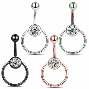 G23 titanio 14G cristal gema ombligo Piercing anillo Sexy mujer gótico Ombligo bola circón piedra principal oro ombligo joyería - Product Image 3