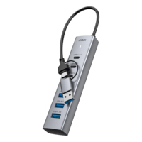 Hub USB 3.0 7 Port dengan Kabel Host Dual Male, 4 Port USB A Plus 3 Port USB C, Transfer Data 5Gbps, dan Port Input Daya Tipe C 5V