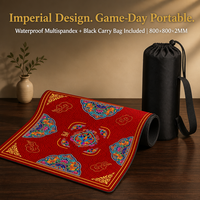 Tapis de Mahjong 800x800mm imperméable en multispandex antidérapant avec motif médaillon de lotus rouge chinois impérial + sac de transport