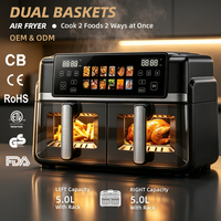 Friteuse à air double avec logo OEM, contrôle indépendant, double panier 10L (5L+5L), écran tactile et fenêtre de visualisation