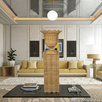 Vas Meja Bundar Dekoratif Bambu Rotan Art Deco untuk Pernikahan, Transparan, Ramah Lingkungan, Anyaman Tangan Alami, Dekorasi Rumah VN
