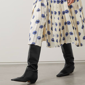 Size 46 Women Suede Knee High <b>Boots</b> Low Chunky Heels Suede Shoes on Wide Fit Pointed Toe Long <b>Boots</b> - Product Image 3