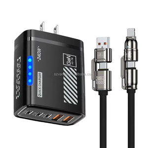 Caricatore Rapido GaN USB-<span class=keywords><strong>C</strong></span> da 240W con Luce LED, 5 <span class=keywords><strong>in</strong></span> 1, 2 USB + 3 Tipo <span class=keywords><strong>C</strong></span>, Adattatore di Ricarica Multiporta per Telefoni Cellulari - Product Image 5