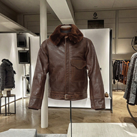 Veste d'aviateur pour homme en peau de mouton, col rabattu, style bomber, manteau de pilote vintage, mode hiver, respirant, écologique
