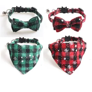 Wholesale Cat Clothing Clothes Suppliers Ornaments Christmas Style Printed Cotton Pet Dog Bandana Pet Accessories