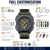 Jam Tangan Mekanik Pria Custom OEM ODM Kerangka Fashion Kotak Persegi Kristal Safir Otomatis Baja Tahan Karat Grosir