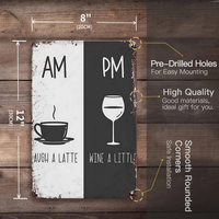 Letrero Metálico AM PM Coffee Wine con Frase Divertida, Decoración de Pared para Cocina, Hogar, Bar