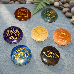 <b>Chakra</b> Symbol Gemstone Disc <b>Set</b> Handmade Inlay Circle Stones Reiki Art Collectible Buy online <b>chakra</b> Semi-precious stone crafts - Product Image 3