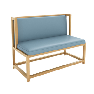 Modern Wooden Commercial Restaurant Furniture Set with Light Blue <b>Cushions</b> and Square Tables for Commercial Dining Spaces - Product Image 5