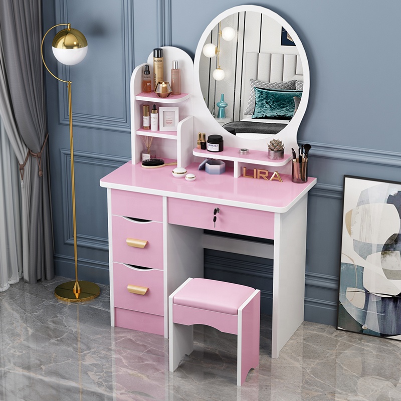 Affordable 80cm Wooden Nordic Vanity Table with Lighted Mirror & Stool for  Bedroom, Minimalist Design - Easy Assembly.