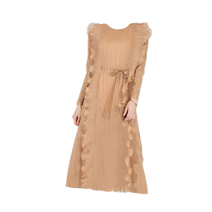 Casual O-Neck Short Sleeve Midi <b>Dress</b> With Ruffles <b>Loose</b> Fit Solid Color Woven Viscose Polyester Summer Daily Wear - Product Image 2