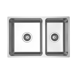 Fregadero de cocina doble SUS304 cepillado antihuellas, de montaje bajo encimera, de gran profundidad, personalizado, con offset 70/30 - Product Image 1