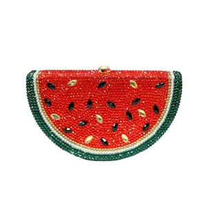 Custom Fancy glitter watermelon Design rhinestone evening bag clutch for ladies
