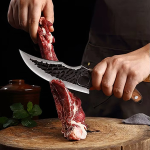 Cuchillo de desollar forjado a mano con orificio para el dedo, cuchillo de caza de hoja fija con mango de madera y funda de cuero, cuchillo para acampar al aire libre - Product Image 4