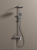 Système de douche de salle de bain 3 sorties en laiton, finition or brossé, avec pommeau de pluie, douchette à main, mitigeur monocommande, finition chromée, jet de pluie et sortie inférieure
