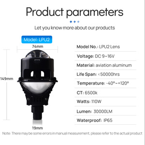 Xenplus Nhà Máy Bán Buôn Xe Sương Mù Ánh Sáng Sửa Đổi Phụ Kiện Lpu2 110W 3 Inch Bi <span class=keywords><strong>LED</strong></span> Chiếu Len Cao Thấp Chùm Spotlight Cho Xe - Product Image 6