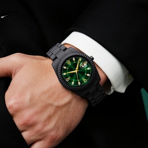 Montre à quartz de luxe pour homme, étanche 3 ATM, boîtier en plastique, cadran vert, aiguilles dorées, sertie de diamants, 40 mm, bracelet 20 mm, verre - Product Image 4