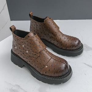 Botas de Cuero con Suela Gruesa Talla Grande 2026, Estilo Británico, Formales y Casuales, Botines de Caña Alta con Cierre de Velcro para Hombre - Product Image 1